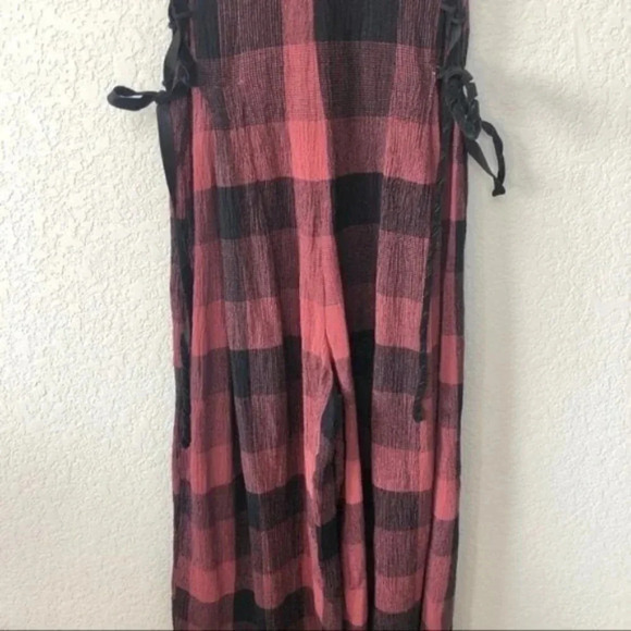 Anthropologie Ett:twa Red & Black Checked Plaid Wide Leg Crop Jumpsuit 0 - Picture 11 of 12